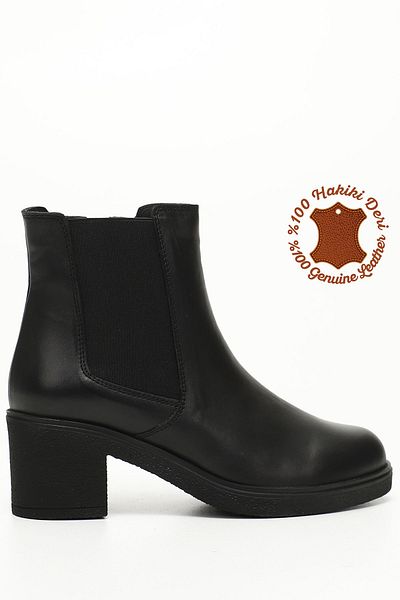 GÖNDERİ(R) Women/Girls Black Zippered Thick Heeled Genuine Leather Chelsea Boots