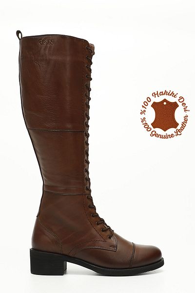 GÖNDERİ(R) Women / Girls Brown Antique Zippered Thick Heeled Boots