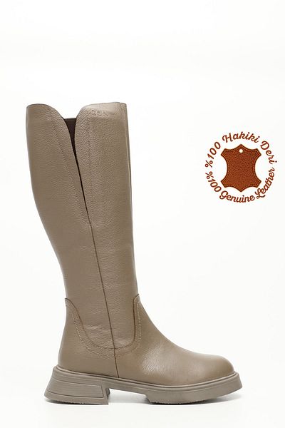 GÖNDERİ(R) Women/Girls Mink Floater Zippered Thick Heeled Genuine Leather Boots