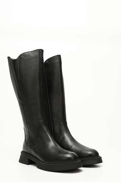 GÖNDERİ(R) Women/Girls Black Floater Zippered Thick Heeled Genuine Leather Boots