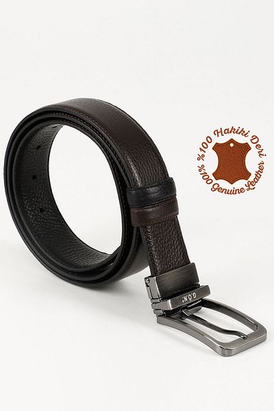 GÖNDERİ(R) BLACK BROWN Gön Genuine Leather Double Sided Men's Belt 13423