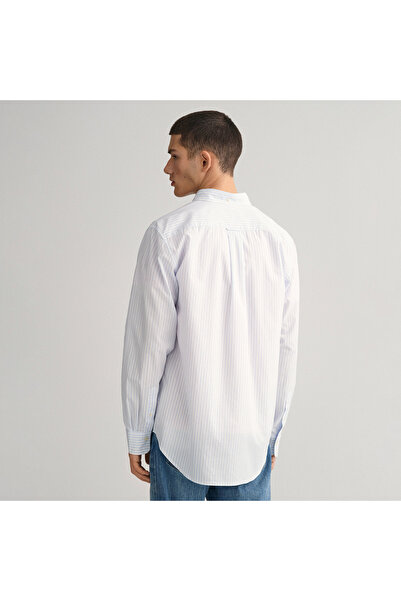 Gant Erkek Mavi Regular Fit Düğmeli Yaka Çizgili Gömlek