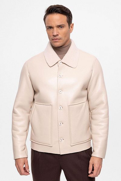Antioch Beige Lining Detailed Faux Leather Men's Coat