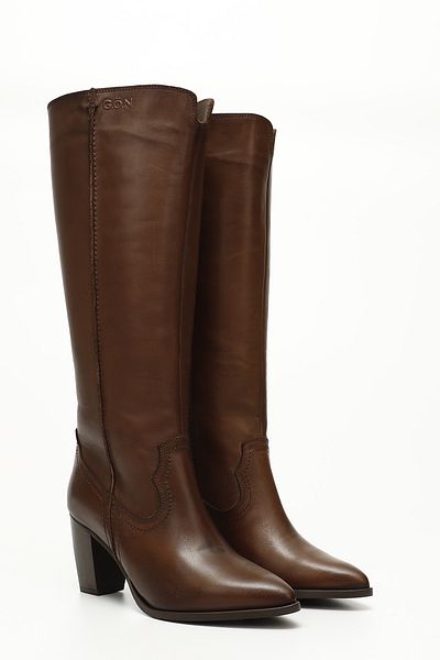 GÖNDERİ(R) Women/Girls Brown Antique Pointed Toe Thick Heeled Genuine Leather Boots