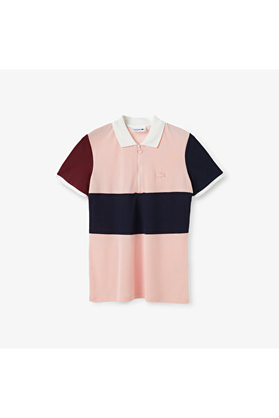 Lacoste Kadın Loose Fit Yarım Fermuarlı Renk Bloklu Pembe Polo