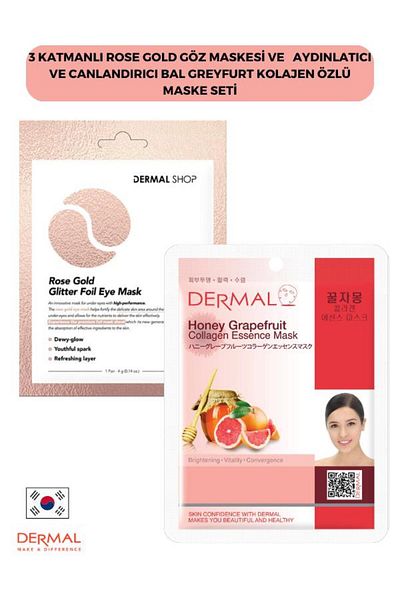 Dermal Rose Gold 3-layer Eye Mask - Brightening and Revitalizing Honey Grapefruit Collagen Essence Set