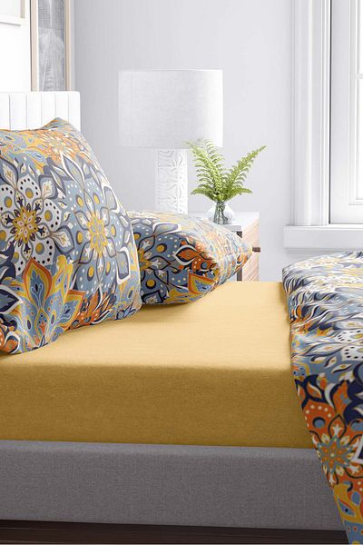 Rivaİstanbul Yellow Cotton Single Bed Sheet - Elastic, 100x200