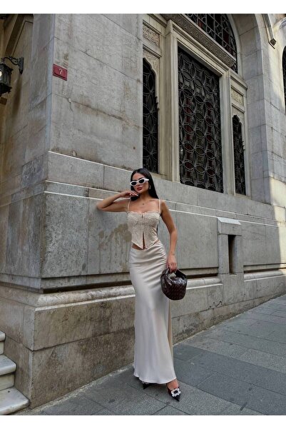 LB Laluna Butik Γυναικεία μακριά σατέν φούστα