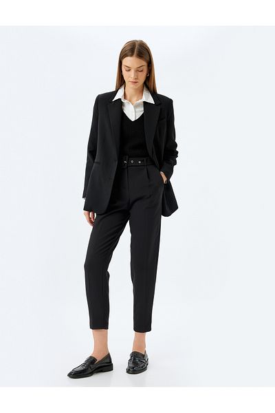 Koton Pocketed Belt Detailed Short Leg Cigarette Fabric Trousers