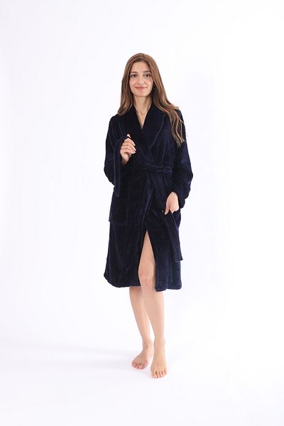 MEYHOME Wellsoft Şalyaka Unisex Navy Blue Peignoir (μοτίβο ζιγκ-ζαγκ)