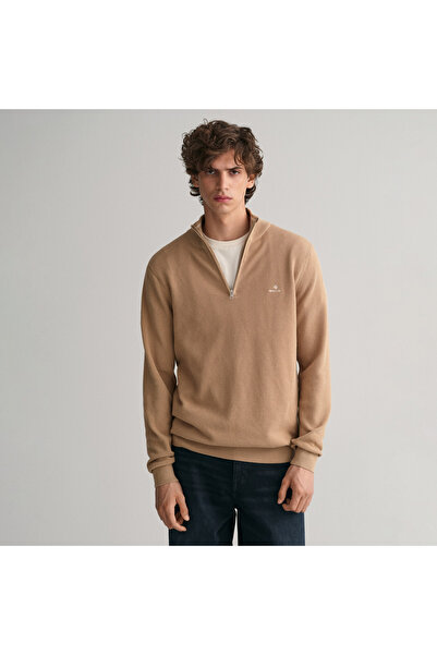Gant Erkek Bej Regular Fit Yarım Fermuarlı Kazak