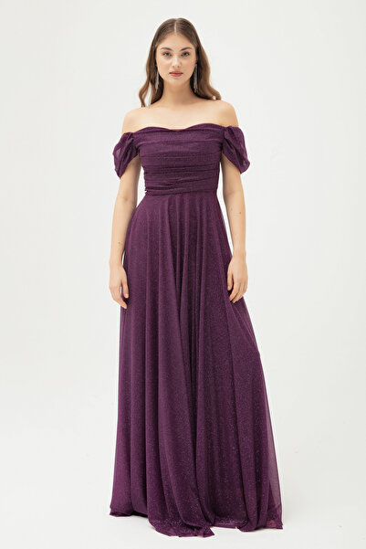 Lafaba Dámské večerní šaty s dlouhými třpytivými třpytkami se splývavým rozparkem a výstřihem