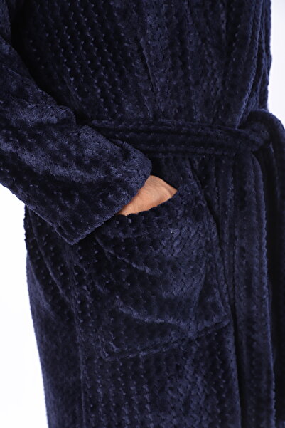 MEYHOME Wellsoft Şalyaka Unisex Navy Blue Peignoir (μοτίβο ζιγκ-ζαγκ)