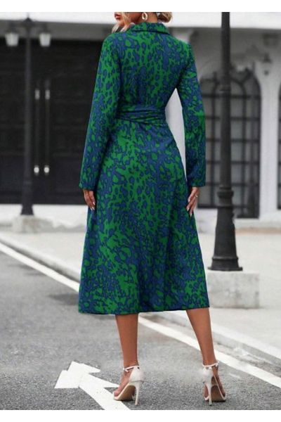 Viyamo Langärmliges Damenkleid aus Single-Jersey-Stoff mit Kragen, Knopfleiste vorne, Taillengürtel
