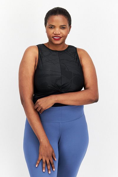 Reebok Women Plus Size Sleeveless Yoga Crop Tank Top, Black