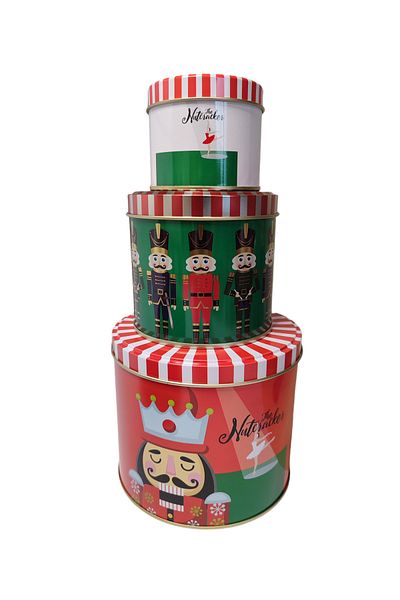 Maflen Christmas Lead Soldier Nutcracker Printed Metal Storage Box Gift Cookie Box Set of 3