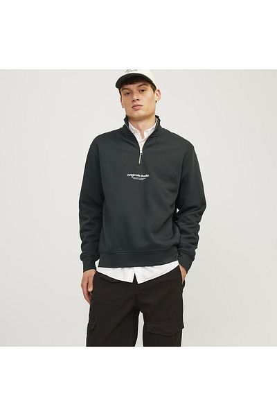 Jack & Jones Jack&Jones Vesterbro - Hanorac gri pentru bărbați cu guler în picioare și cu fermoar