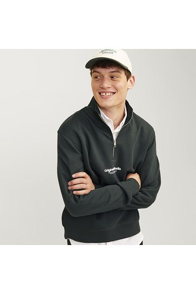 Jack & Jones Jack&Jones Vesterbro - Hanorac gri pentru bărbați cu guler în picioare și cu fermoar