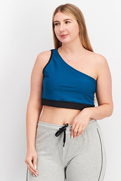 Josie Kadın Spor Giyim Fit Tek Omuz Kollu Antrenman Üstü, Siyah/Mavi