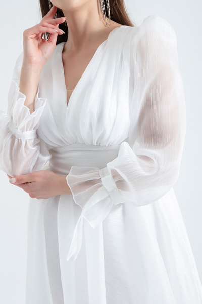 Lafaba Dámské večerní midi šaty s balonovým rukávem a výstřihem do V