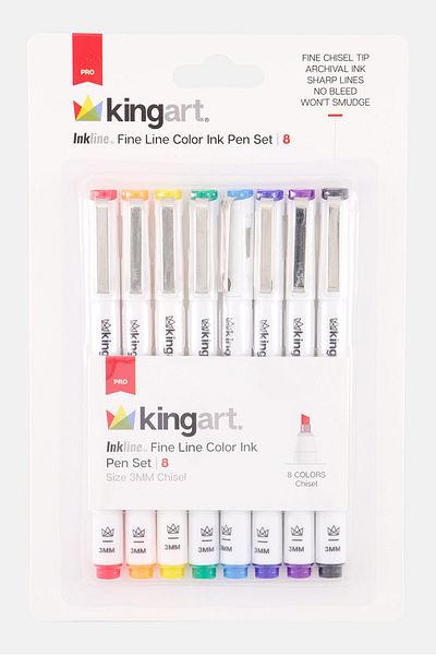 Kingart 8 Piece Fine Line Color Ink Pen Set, White