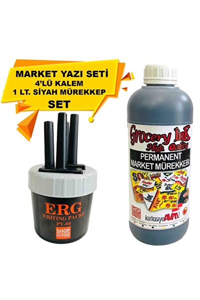 MT Market Kalemi 4'lü Set + Market Yazı Mürekkebi Siyah Renk