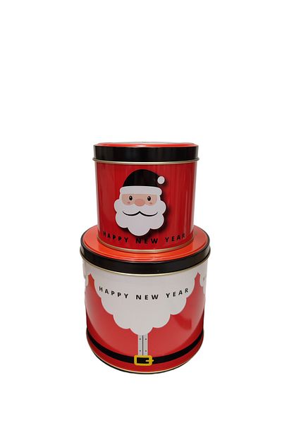 Maflen Christmas Santa Claus Printed Metal Storage Box Gift Cookie Box Set of 2