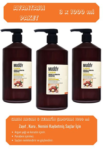 Muddy Mild Kuri Lost Moisture Cabin shampoo - Argon and Keratin 1000ml x 3