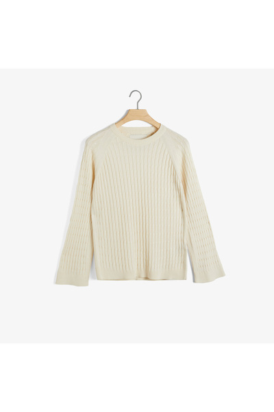 Gant Kadın Krem Regular Fit Bisiklet Yaka Desenli Kazak