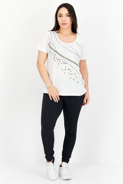 Champion Women Sportswear Fit Short Sleeve Outdoor Top, White Combo