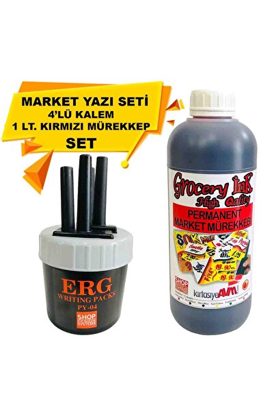 MT Market Kalemi 4'lü Set + Market Yazı Mürekkebi Kırmızı Renk