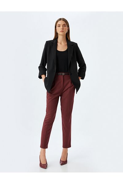 Koton Carrot Cut Fabric Trousers with Pockets and Belt
