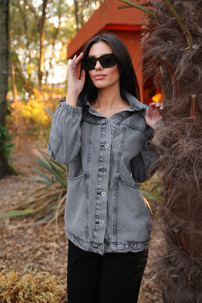 SHİROSA جاكيت جينز أسود - نسائي