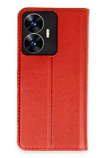 Bilişim Akademi Realme C55 Kılıf Deri Kartlıklı Kılıf Kapaklı Kılıf - Kırmızı