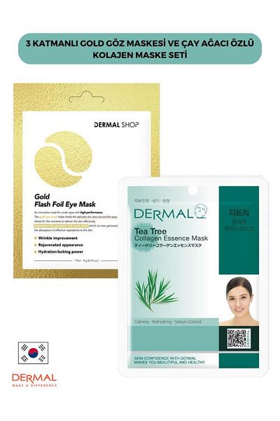 Dermal Gold Eye Mask and Tea Tree Extract - 3 Layer Collagen Mask Set 2 Pieces