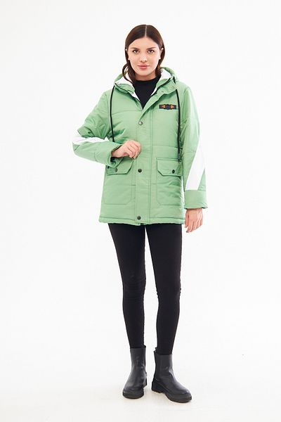 Avones Women's Woven Fabric Hooded Puffer Jacket with Front Cover, Snap Fasteners and Zipper