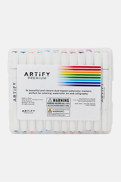 Artify 24 Color Dual Tip Watercolor Markers, White Combo