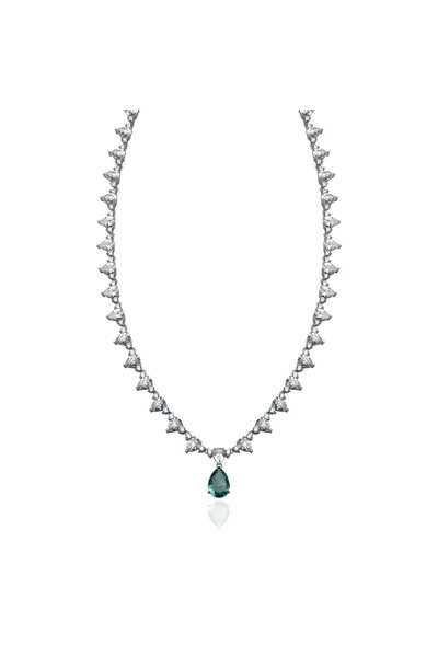 Si Jewels UCU PARLAK YEŞİL DAMLA TAŞLI, DAMLA SU YOLU GERDANLIK KOLYE