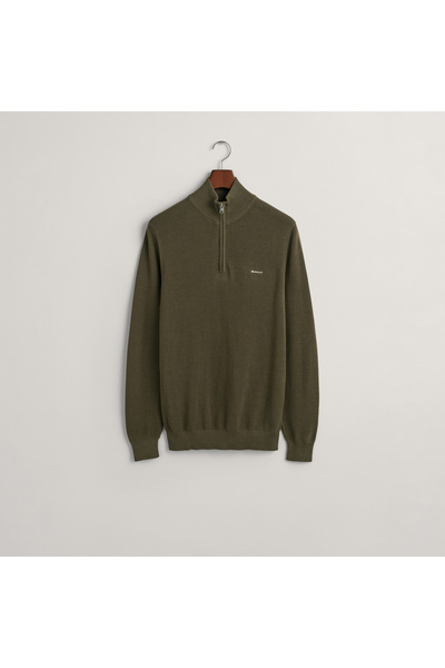 Gant Erkek Yeşil Regular Fit Yarım Fermuarlı Kazak