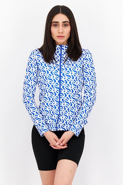Gottex Women Sportswear Fit Allover Print Long Sleeve Training Top, Blue