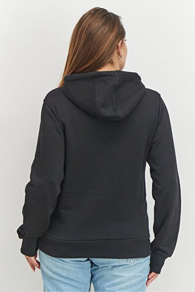 Cavalli Class Women Hooded Drawstring Textured Long Sleeve Sweatshirt, Black