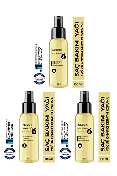 NEDOX  3 Adet Keratin Özlü Onarıcı E Vitaminli Saç Bakım Yağı 100 ml