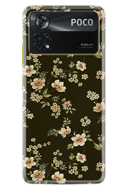 Kılıfland Xiaomi Poco X4 Pro Kılıf Boutique Baskılı Resimli Siyah Fon Çiçek P...