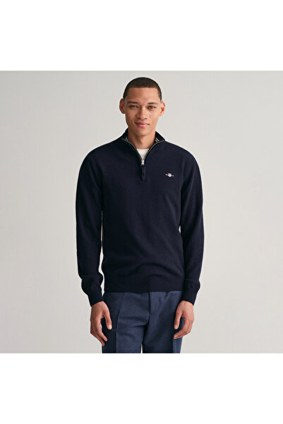 Gant Erkek Lacivert Regular Fit Yarım Fermuarlı Yün Kazak