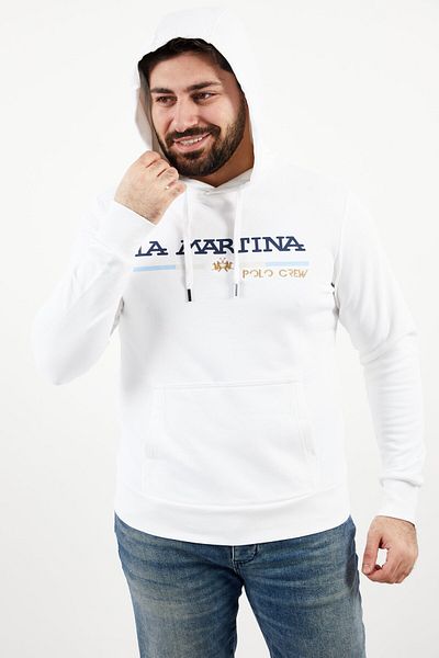 La Martina Men Hooded Neck Brand Logo Long Sleeves Sweatshirt, Optic White