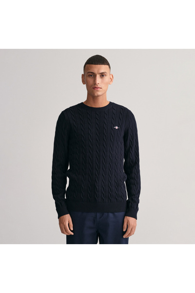 Gant Erkek Lacivert Regular Fit Bisiklet Yaka Örgü Kazak