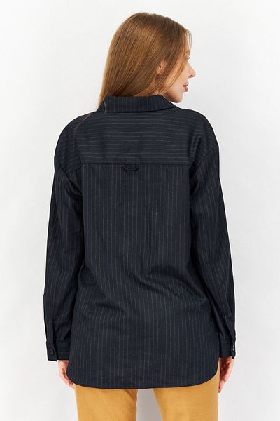 Esprit Women Spread Collar Long Sleeves Stripe Shirt, Navy Blue