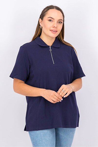 Tchibo Women Spread Collar Short Sleeve Polo Shirt, Navy