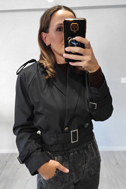 lady special Γυναικείο κοντό μαύρο trench Zr Premium Quality
