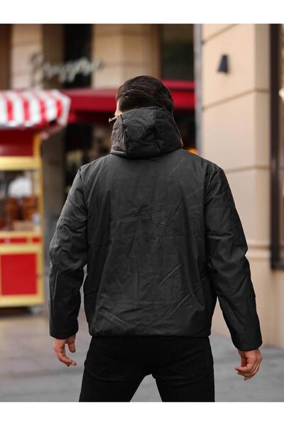 Valiberta Matte Leather Hooded Coat - Black